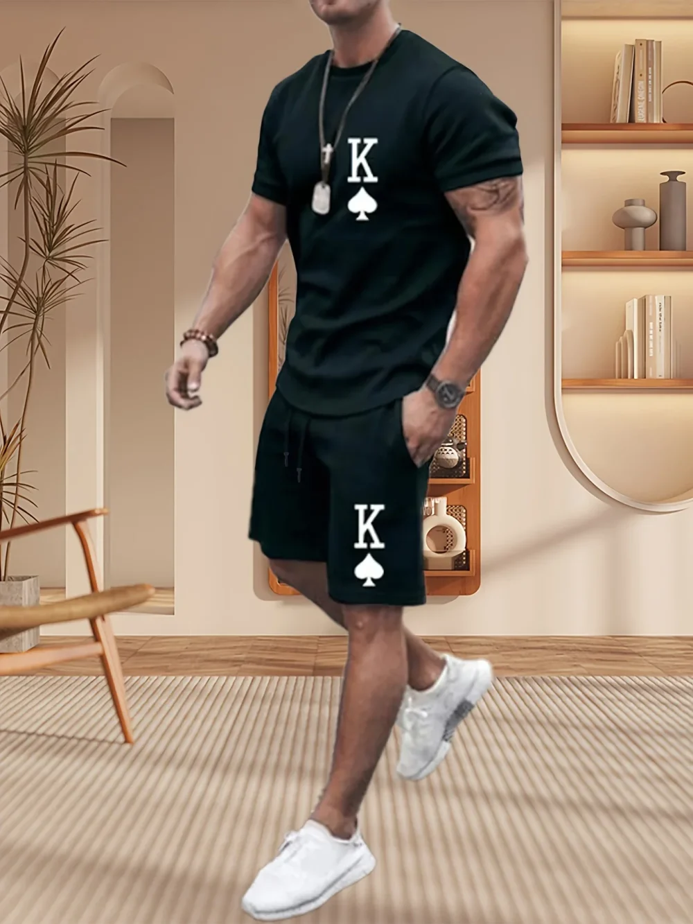 Men's summer suit sports suit comfortable breathable mesh running suit jogging fitness sports suit T-shirt casual suit