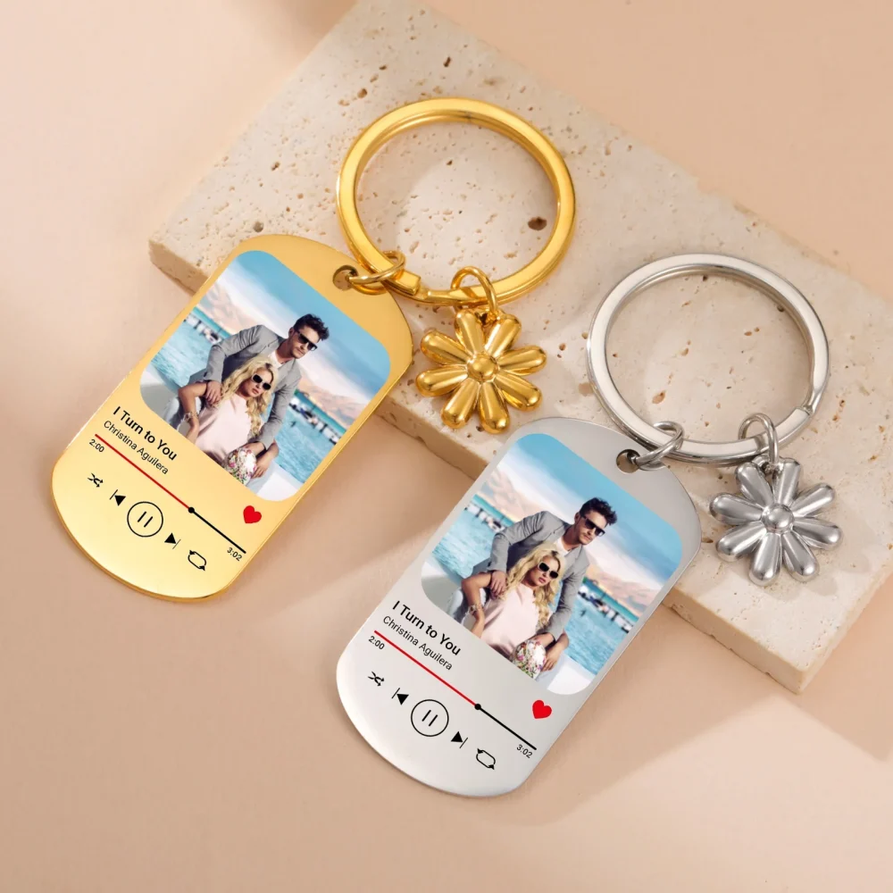 Jeshayuan Custom Picture Keychain Customized Music Song Key Ring Stainless Steel Personalized Photo Keychains Gifts for Lover - Image 5