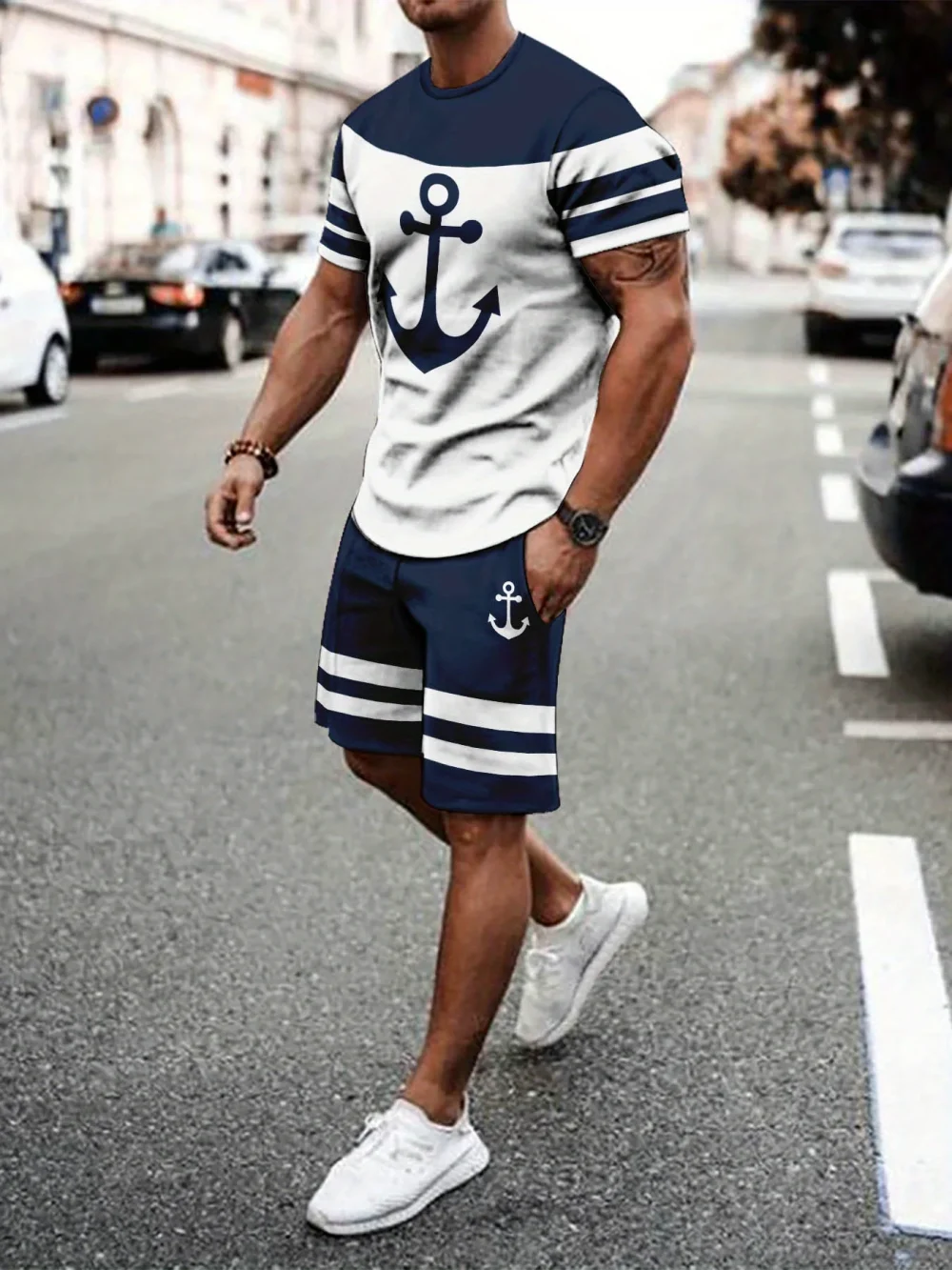 Casual Sports Suit Breathable Outdoor Casual Men's T-Shirt and Five Pants Suit Summer 3D Printing Suit Men's Adult Suit