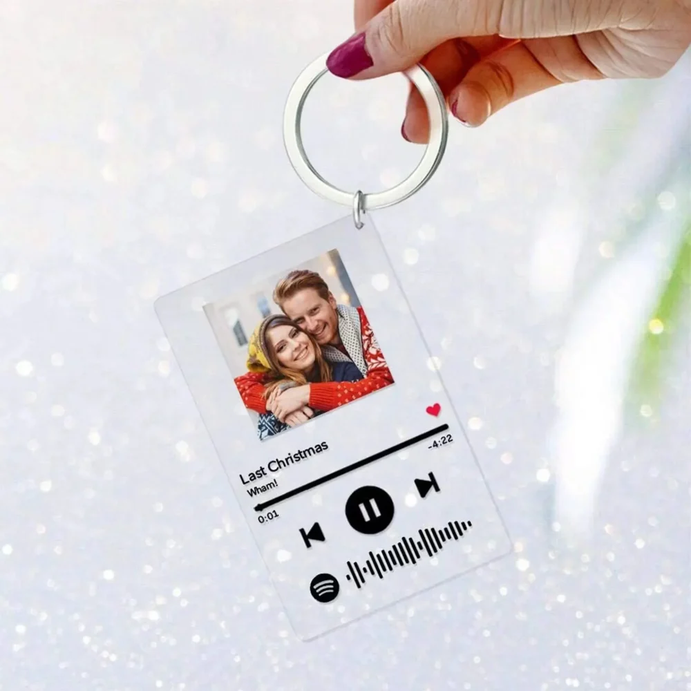 Personalized photo keychain custom song plaque keychans Acrylic Music Plaque with picture Keychain Gift Key ring Frame Keyrings - Image 5