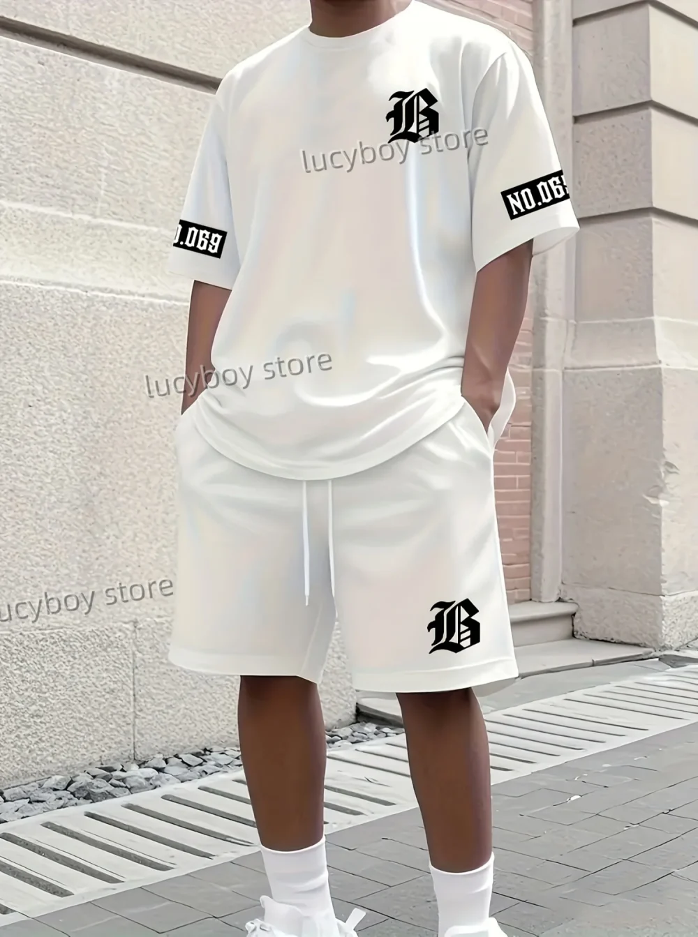 LB Printed Sport T-shirt+shorts Suit Set Men Male Luxury Tracksuit Outfit Summer Oversized tracksuit 2 Piece Set men Clothing